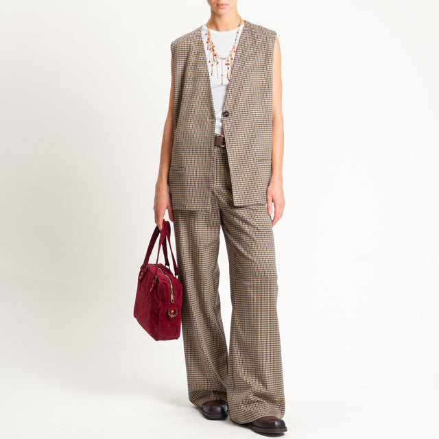 Tensione in-Pantalone check elastico dietro - beige/moro/nero