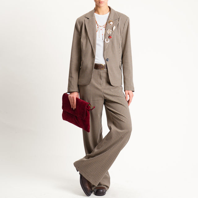 Tensione in-Pantalone check elastico dietro - beige/moro/nero