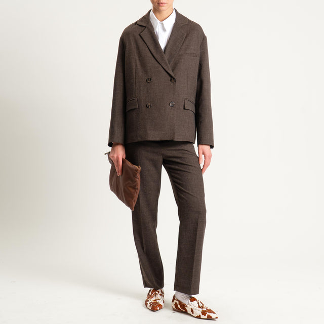 Tensione in- Pantalone tessuto diagonale - moro melange