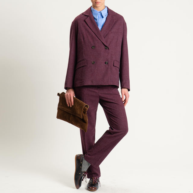 Tensione in- Pantalone tessuto diagonale - Bordeaux melange