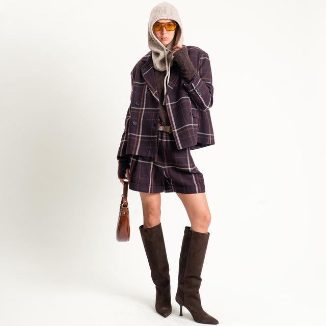 Tensione in-Shorts check misto lana - bordeaux/cuoio/latte