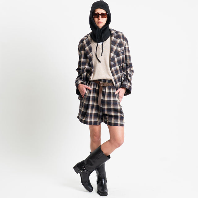 Tensione in-Shorts check misto lana - blu/moro/beige