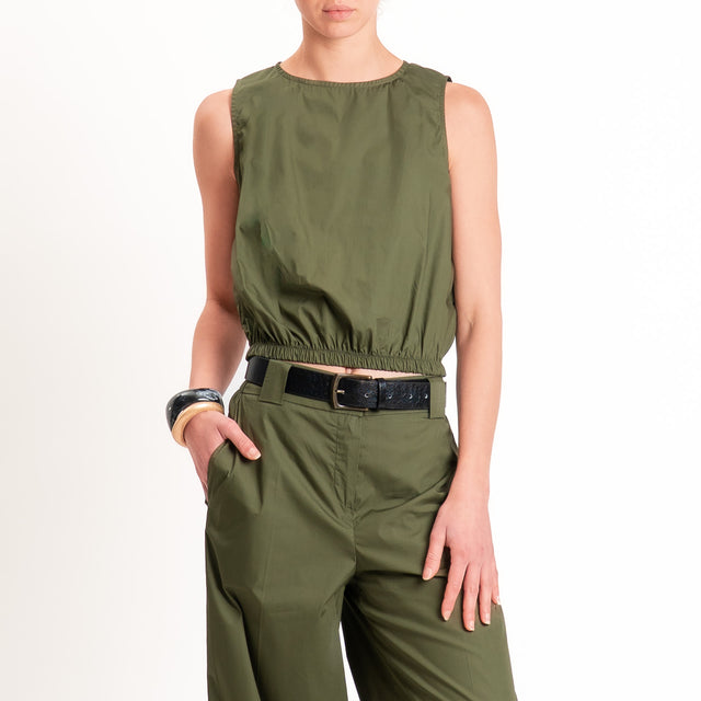 Tensione in-Top popeline bottone dietro - militare