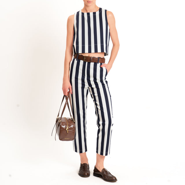 Tensione in-Top a righe bottone dietro - blu/latte
