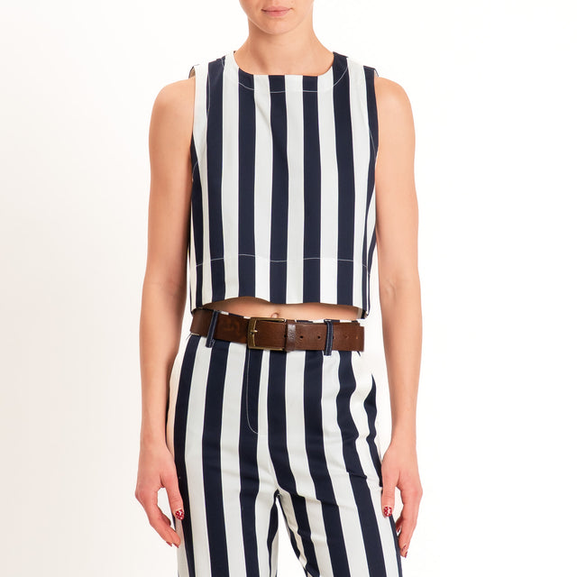 Tensione in-Top a righe bottone dietro - blu/latte