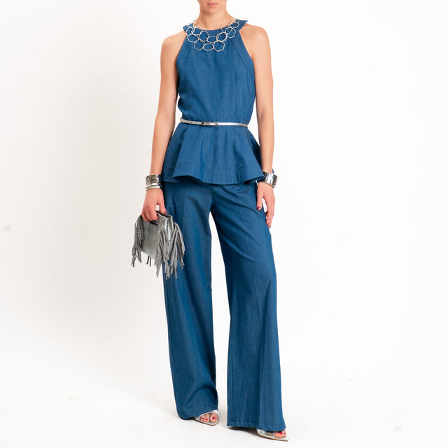 Tensione in-Top chambray con balza - denim