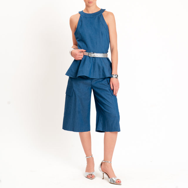 Tensione in-Top chambray con balza - denim