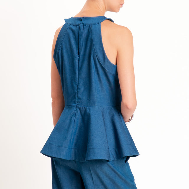 Tensione in-Top chambray con balza - denim