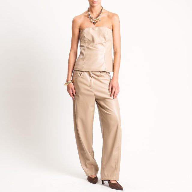 Tensione in- Top similpelle a fascia elastico dietro - Beige