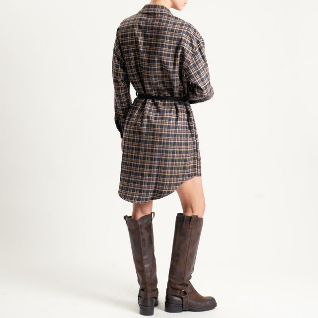 Tensione in-Abito check in flanella con cintura - grigio