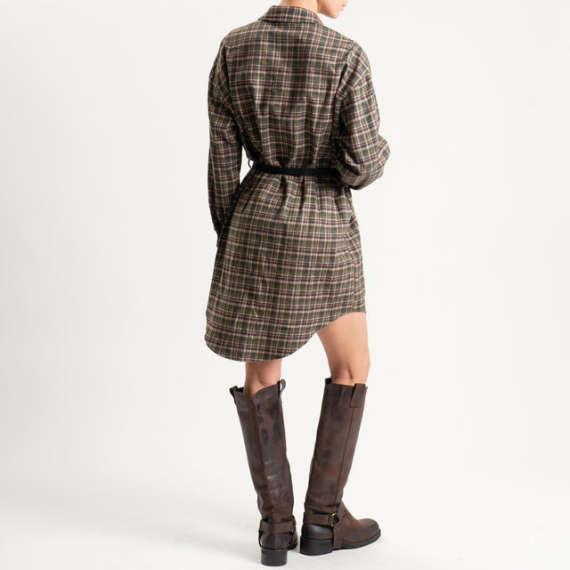 Tensione in-Abito check in flanella con cintura - verde