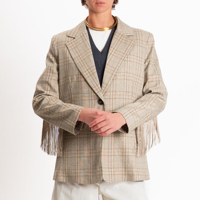 Tensione in-Giacca check con frange - beige/beige