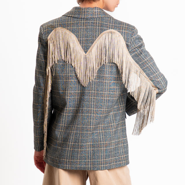 Tensione in-Giacca check con frange - grigio/beige