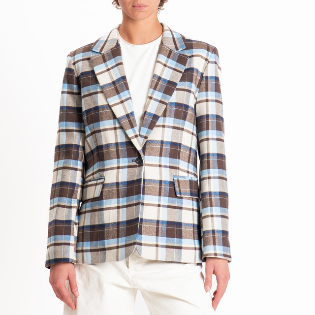 Tensione in-Giacca check flanella spacco dietro - sky/burro/moro