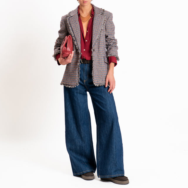 Tensione in-Giacca pied de poule bordi sfrangiati - blu/sand/moro