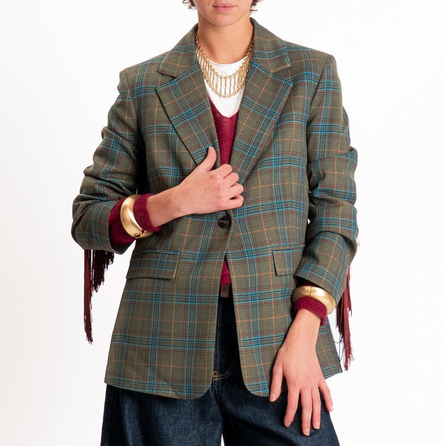 Tensione in-Giacca check con frange - verde/bordeaux
