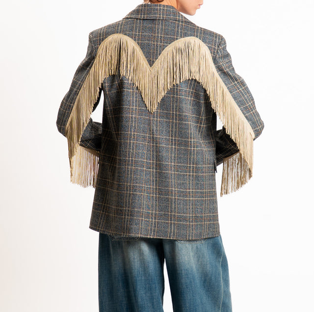 Tensione in-Giacca check con frange - grigio/beige