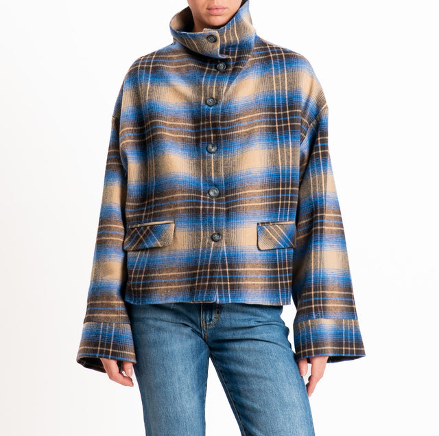 Tensione in-Giacca check collo montato in flanella - beige/royal/moro