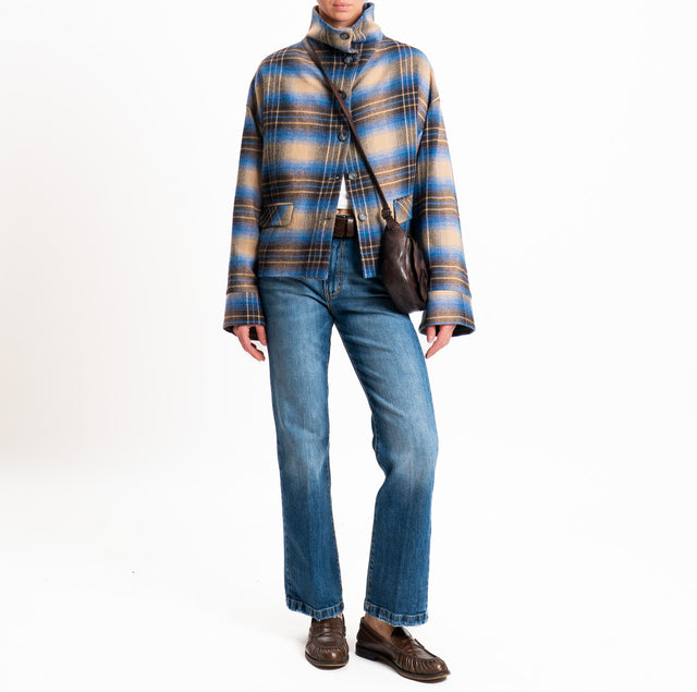 Tensione in-Giacca check collo montato in flanella - beige/royal/moro