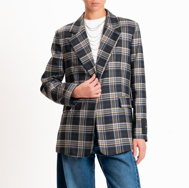Tensione in-Giacca check spacco dietro - blu/antracite/taupe