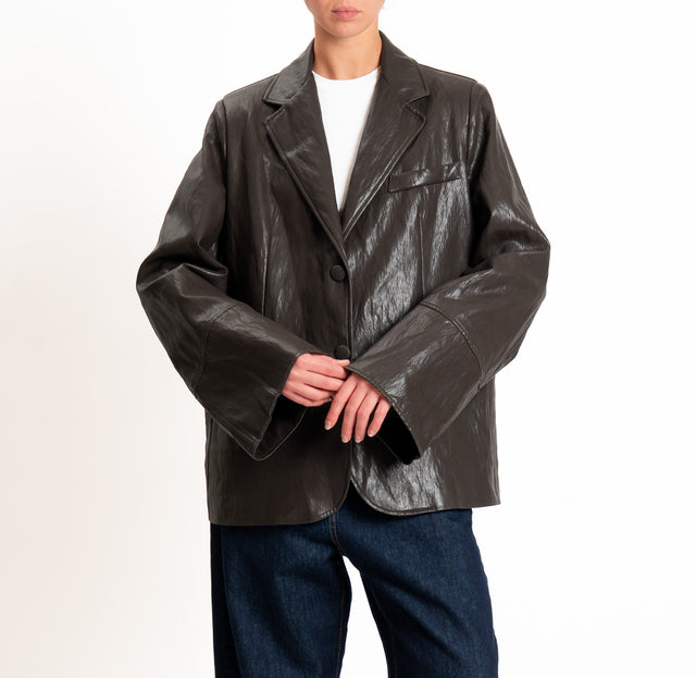 Tensione in-Giacca oversize in similpelle - moro