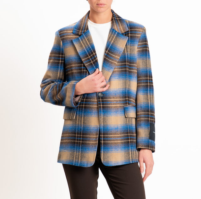 Tensione in-Giacca check spacco dietro in flanella - beige/royal/moro