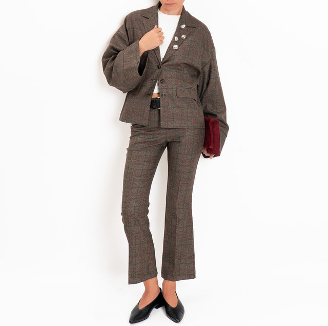 Tensione in-Giacca principe di galles con spille cabochon - beige/nero/rosso