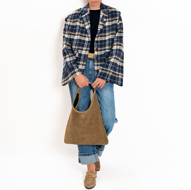 Tensione in-Giacca check in flanella con spille cabochon - blu/latte/beige