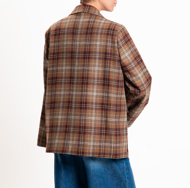 Tensione in-Giacca check in flanella con spille - bordeaux/cuoio/militare