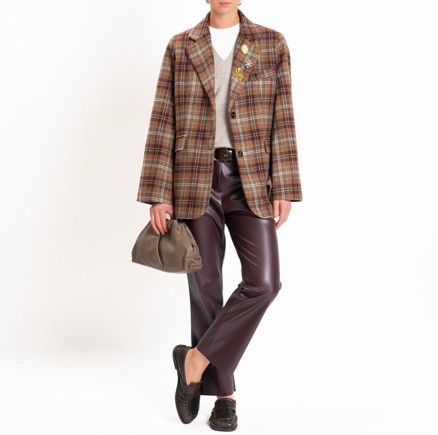 Tensione in-Giacca check in flanella con spille - bordeaux/cuoio/militare