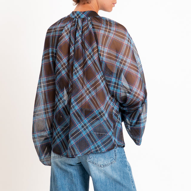 Tensione in-Camicia check collo coreana manica palloncino - moro/azzurro/blu