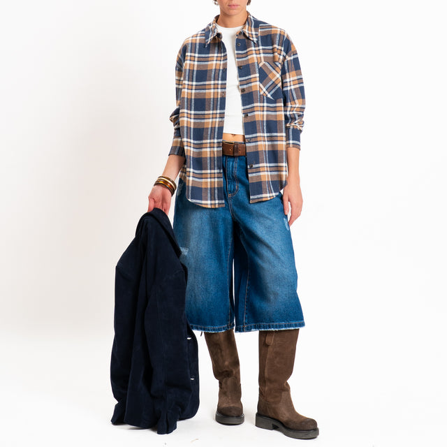 Tensione in-Camicia check flanella - blu/burro/tabacco