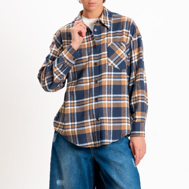 Tensione in-Camicia check flanella - blu/burro/tabacco