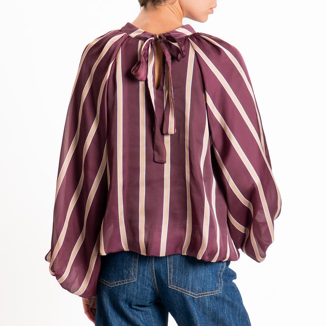 Tensione in-Blusa righe manica palloncino - bordeaux/beige