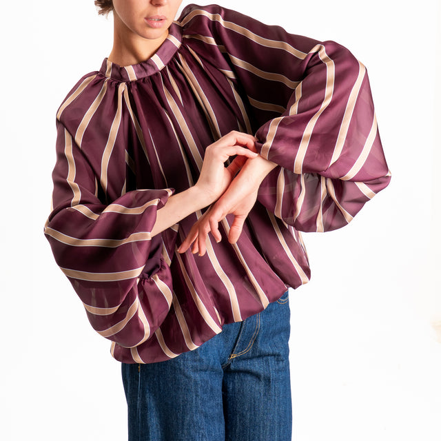 Tensione in-Blusa righe manica palloncino - bordeaux/beige
