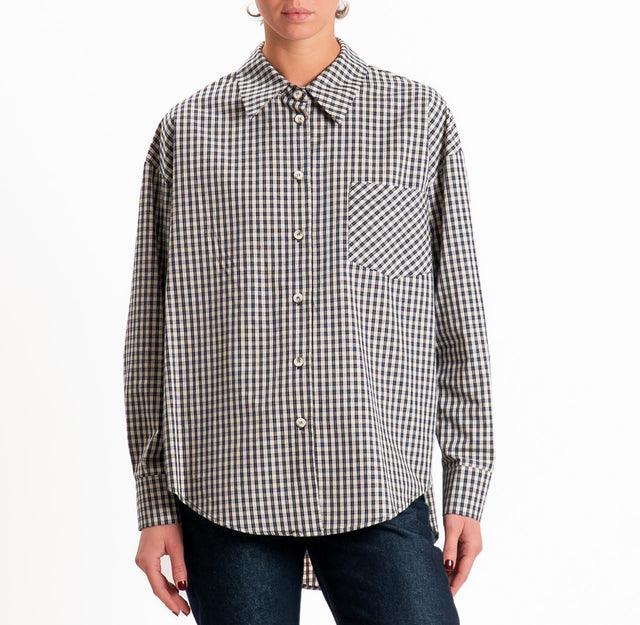 Tensione in-Camicia check con taschino - blu/beige