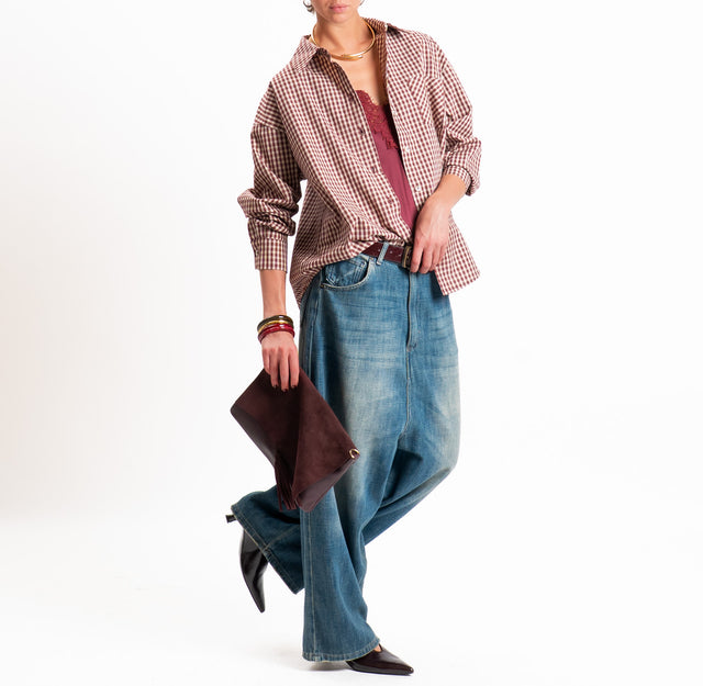Tensione in-Camicia check con taschino - rosso/beige