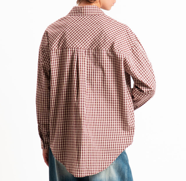 Tensione in-Camicia check con taschino - rosso/beige