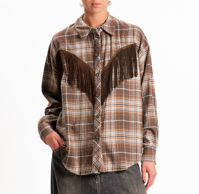Tensione in-Camicia check con frange in flanella - grigio/moro