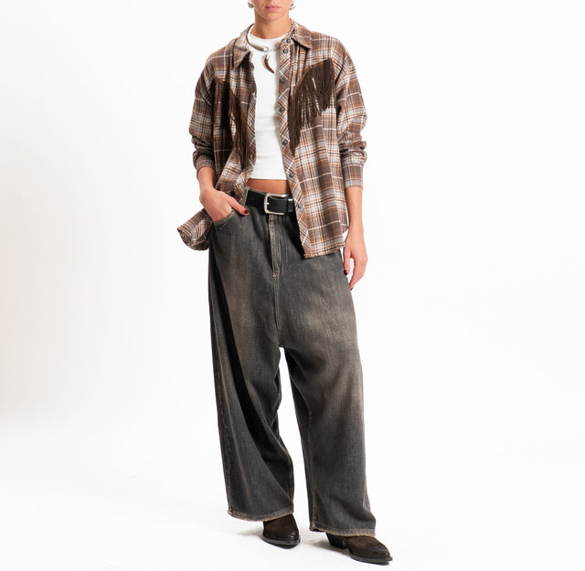 Tensione in-Camicia check con frange in flanella - grigio/moro