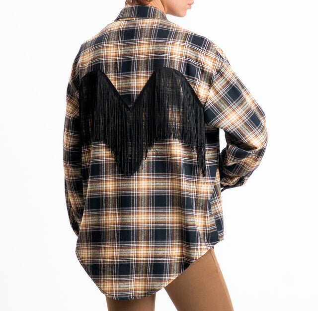 Tensione in-Camicia check con frange in flanella - nero/nero
