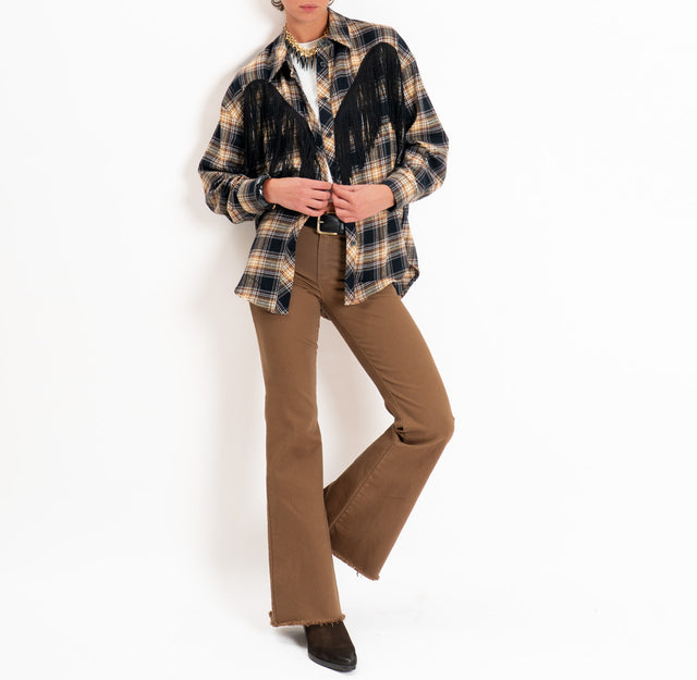 Tensione in-Camicia check con frange in flanella - nero/nero