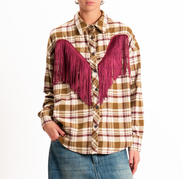 Tensione in-Camicia check con frange in flanella - beige/bordeaux