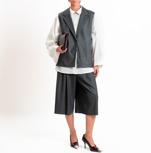 Tensione in-Gilet gessato spacchi laterali - grigio