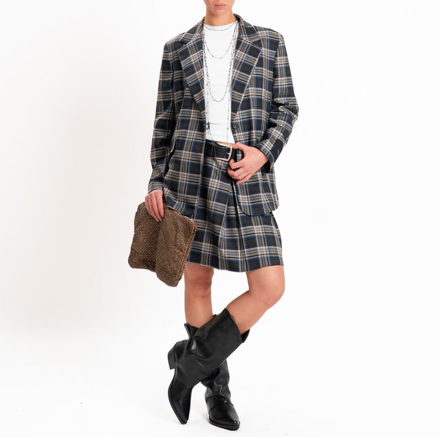 Tensione in-Minigonna check con pieghe - blu/antracite/taupe