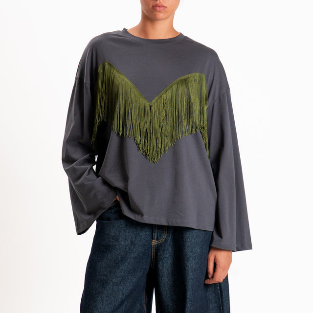 Tensione in-T-shirt con frange - antracite/militare