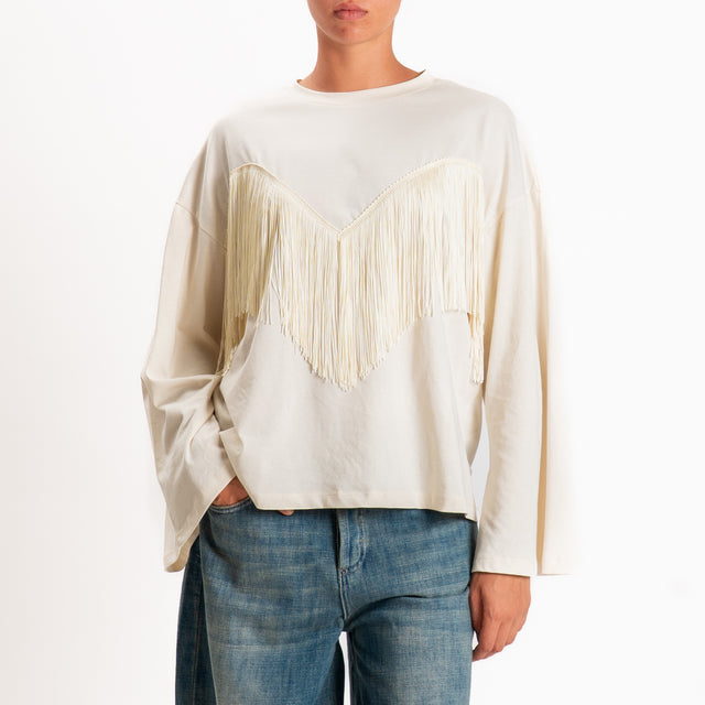 Tensione in-T-shirt con frange - burro/burro
