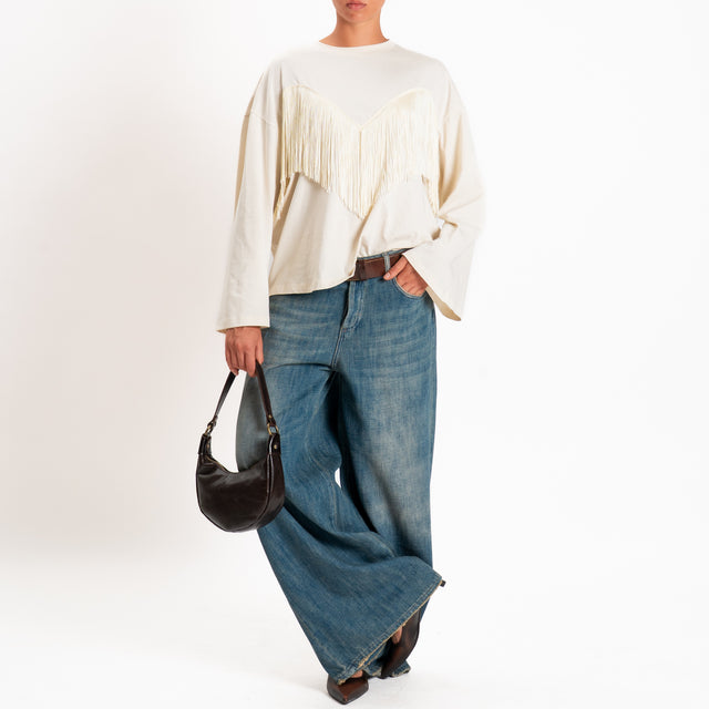 Tensione in-T-shirt con frange - burro/burro