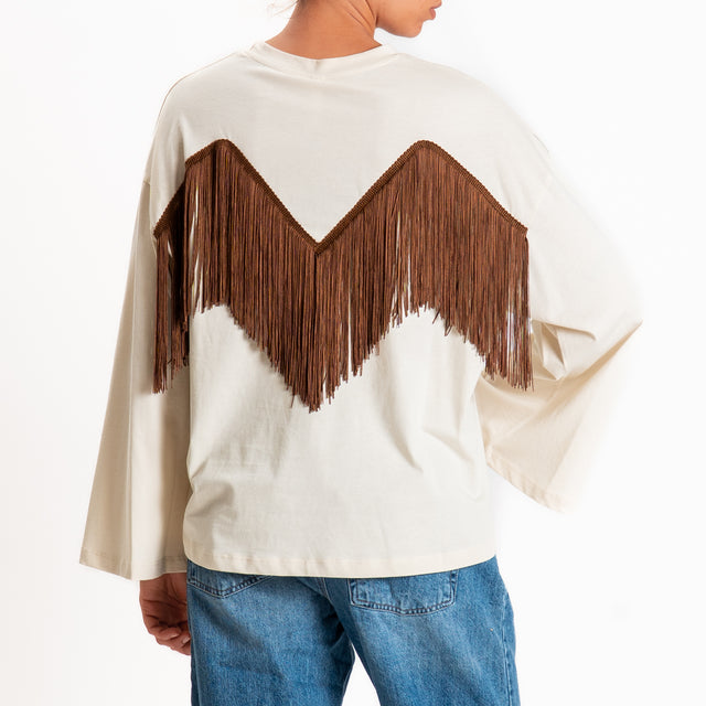 Tensione in-T-shirt con frange - burro/cuoio