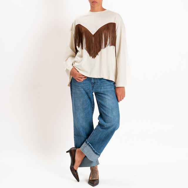 Tensione in-T-shirt con frange - burro/cuoio